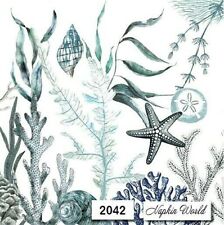 (2042) TWO Individual Paper LUNCHEON Decoupage Napkins - SEA OCEAN LIFE PLANTS picture
