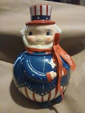 NEW Johanna Parker Carnival Cottage Uncle Sam Cookie Jar  Red White Blue, USA picture