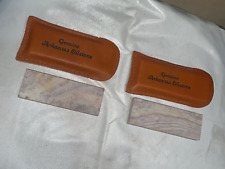 **SUPER NICE** Vintage Set of 2 Genuine Arkansas Oilstones in Leather Sheaths  picture