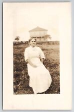 RPPC Sweet Old Aunt Louise Seated in the Yard for Portrait Postcard I27 picture