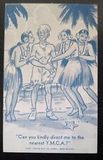 1944 Lost Sailor Meets Hula Girls on Tropical Island Vintage Blank Back Postcard picture