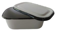 Enamelware White Refrigerator Box Lid Blk Rim Small 6 in x 3.75 x 2. in. MCM USA picture