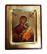 Greek Russian Orthodox Handmade Wood Icon Our Lady of Perpetual Help 12.5x10cm picture