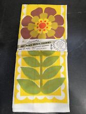 Vintage Bright Retro 1960's New Flower LEACOCK Dish Towel Orange Yellow Green picture