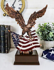 Wings of Glory Bald Eagle Clutching On American Flag Statue Bronze Electroplated picture