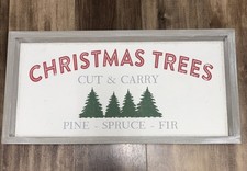 24"x12" Christmas Trees Cut & Carry Pine Spruce Fir Wood Sign Country Farmhouse picture
