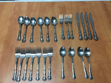 Oxford hall ROSE FLUTE flatware 24pc Floral Set Korea Stainless picture