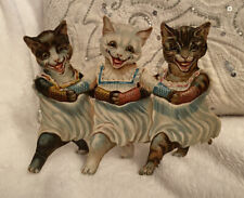 Amazing Antique Raphael Tuck Three Little Kittens Christmas Card Die Cut Cat picture