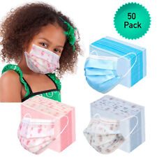 50pk 3-Ply Kids Face Mask Disposable Child Size Mouth Nose Cover with Ear Loops picture