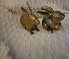 Vintage Solid Brass Hare Bunny Rabbits picture