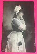 ANTIQUE TINTED REAL PHOTO Postcard   (RPPC)  YOUNG Pensive NURSE, 1910, French picture