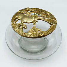 Vintage Potpourri Glass Jar with Cast Brass Lid - Crested Bird & Dogwood Motif picture