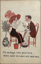 Lady and Man Drinking Champagne Romantic Comic Humor Art Vintage Postcard c1910 picture