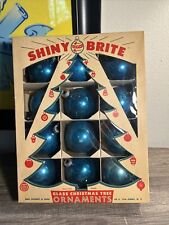 Vintage BIGGER Shiny Brite Ornaments Blue With Original Box LARGE picture