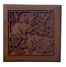 Vintage Lasercraft Miniature Wooden Engraved Music Box Kitty Cat Plays Twinkle picture