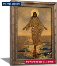 Vintage Gold Framed Jesus Wall Art, Jesus Walking On Water Canvas Print picture