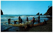 Smelt Fishing Pacific Ocean Seacoast Indigenous Fishermen Chrome Postcard c.1960 picture