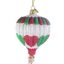 Kurt Adler Noble Gems Hot Air Balloon Glass Ornament Hearts Red Green White New picture