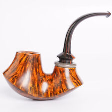 Smooth Volcano Pipe Handmade Briar Wooden Tobacco Pipe Curved Cumberland Stem picture