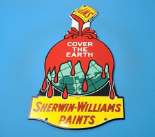 VINTAGE SHERWIN WILLIAMS PAINTS PORCELAIN SWP SERVICE STATION PUMP PLATE SIGN picture
