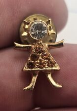 VTG Lapel Pinback Hat Pin Gold Tone Rhinestone KIS pin Brown And Clear  picture