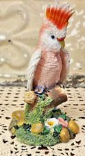 Salmon-Crested Cockatoo Parrot in a Tree w/ Flowers Statue Resin Figurine 5