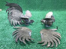 2 Vintage Brass Heavy Large Fighting Roosters Cocks Mid-Century Fast Ship wow picture