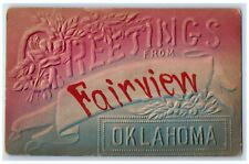 1941 Greetings From Fairview Oklahoma OK Unposted Embossed Flowers Postcard picture