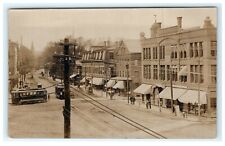 1909 Street View Arcade Building Westborough MA Trolley Moxie Store Ad's RPPC picture