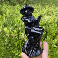 1pc Natural Obsidian Quartz Hand Carved Witch Skull Crystal Reiki Healing Gem  picture