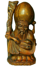 Vintage Asian Deity Shou God of Longevity Hand Carved Wood Statue picture