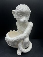 Vintage White Ceramic Monkey With Banana Bowl Planter picture