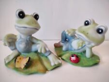 Vintage HOMCO Frogs Resting On Lily Pads Figurines #1447 Lot of 2 picture