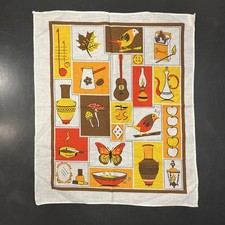 Vintage MCM 1950’s Tea Towel wall art 100% Linen cigarettes birdsong guitar picture