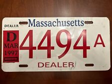 Vintage 1997 Massachusetts Dealer License Plate Registration On Back Malden Auto picture