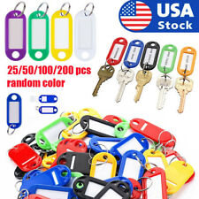 25-200 Plastic Key Tags Metal Ring Luggage Card Name Label Keychain Split Rings picture