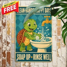 Cute Turtle Hand Washing Reminder Children Retro Metal Tin Sign Wall Decor picture