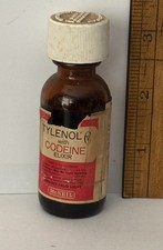 Vintage Tylenol With CODEINE Elixir Amber Glass Medicine Bottle & Label EMPTY picture