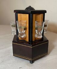 rare antique Februholz wood musical box schnapps shot glass carousel dispenser picture