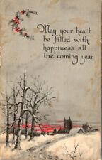 vintage postcard - NEW YEAR GREETING winter scene & church picture