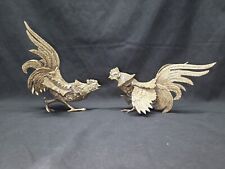 Vintage Pair Of Brass Fighting Roosters Cocks Statues Mid Century Figurines 4692 picture