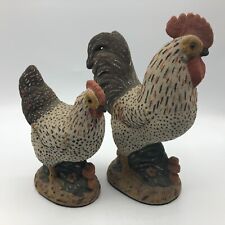 Vintage Pair Unusual Chicken Statues Figurines Rooster + Hen Adoreable O4 picture