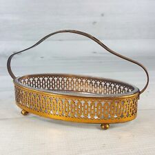 Vintage Acme Corp Copper Metal & Glass Caddy Pickle Candy Nut Oval Dish 7 x 3.5