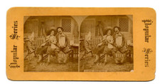Rustic Courtship Stereoview c1870s ~ Couple Flirting Dating ~ Spinning Wheel picture