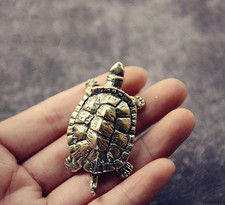 Vintage Brass Solid Turtle Statue Longevity Feng Shui Piece Animal Statue Gifts* picture