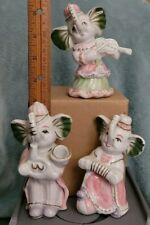 Vintage 3 ELEPHANTS IN CLOTHES PLAYING MUSICAL INSTRUMENTS ceramic figurines picture