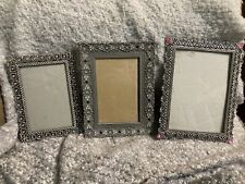 Lot Of 3 Vintage Metal Decorative Filigree Rhinestone Victorian Picture Frames picture