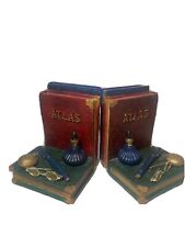 Heavy Bookends Old Books Glasses Pen Pocket Watch Atlas Decorative Ceramic T120 picture