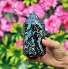 14CM Natural Blue Kyanite In Astrophyllite Healing Aura Chakra 8 Sided Tower picture