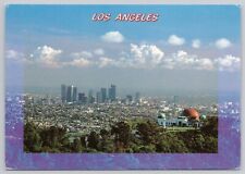 Los Angeles California, City Skyline & Griffith Planetarium, Vintage Postcard picture